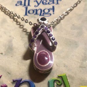 Purple Silver Rhinestone Flip Flop Charm Necklace
